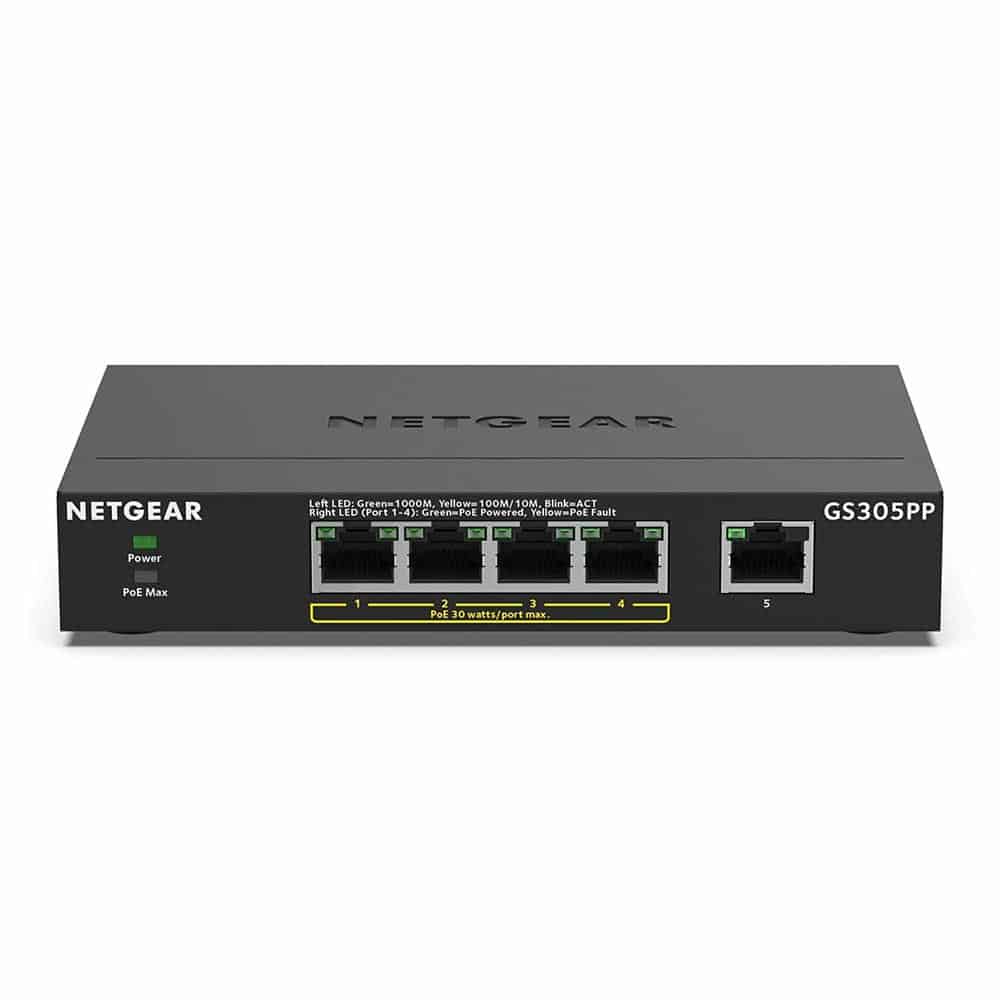 (image for) NETGEAR GS305PP 5-Port Gigabit PoE+ Network Switch